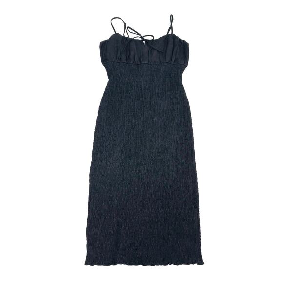 J Crew Smocked Linen Sleeveless Midi Dress Black 4 NWT - Picture 2 of 10